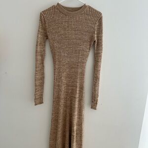 Anna Quan Beige Ribbed Long Sleeve Dress New with Tags